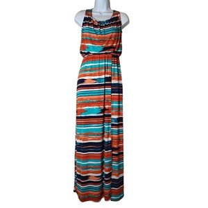 Trixxi Halter Colorful Striped Maxi Dress